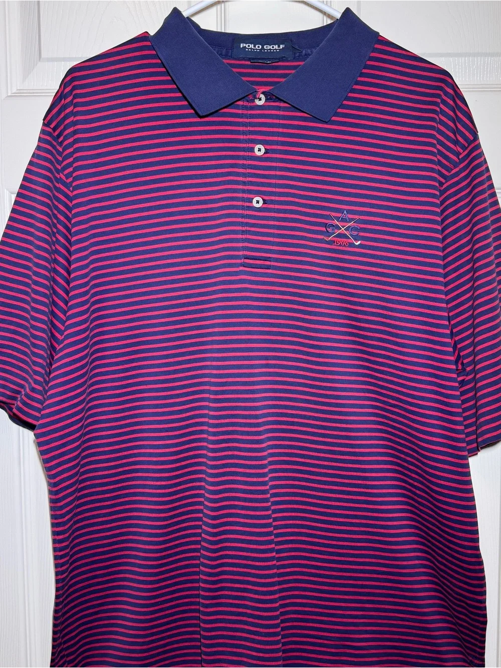 Vintage Polo Golf Ralph Lauren Men’s Striped Short-Sleeve Polo Shirt Navy & Red